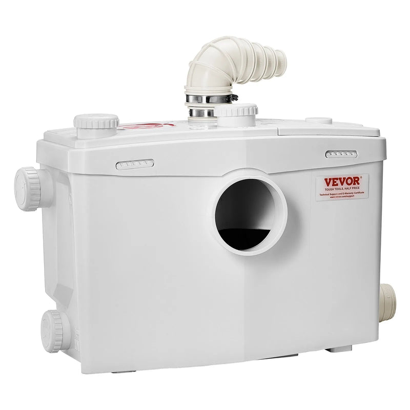 VEVOR kanalizācijas smalcinātājsūknis 1200 W, plūsma līdz 180 l/min, pacelšanas augstums līdz 10 m, ar 4 ūdens ieplūdēm, notekūdeņu pacelšanas iekārta tualetei, pagrabam, dušai, izlietnei, veļas mazgātavai un vannai
