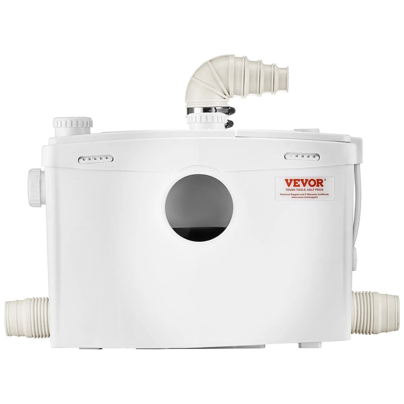 VEVOR kanalizācijas smalcinātājsūknis 1200 W, plūsma līdz 180 l/min, pacelšanas augstums līdz 10 m, ar 4 ūdens ieplūdēm, notekūdeņu pacelšanas iekārta tualetei, pagrabam, dušai, izlietnei, veļas mazgātavai un vannai