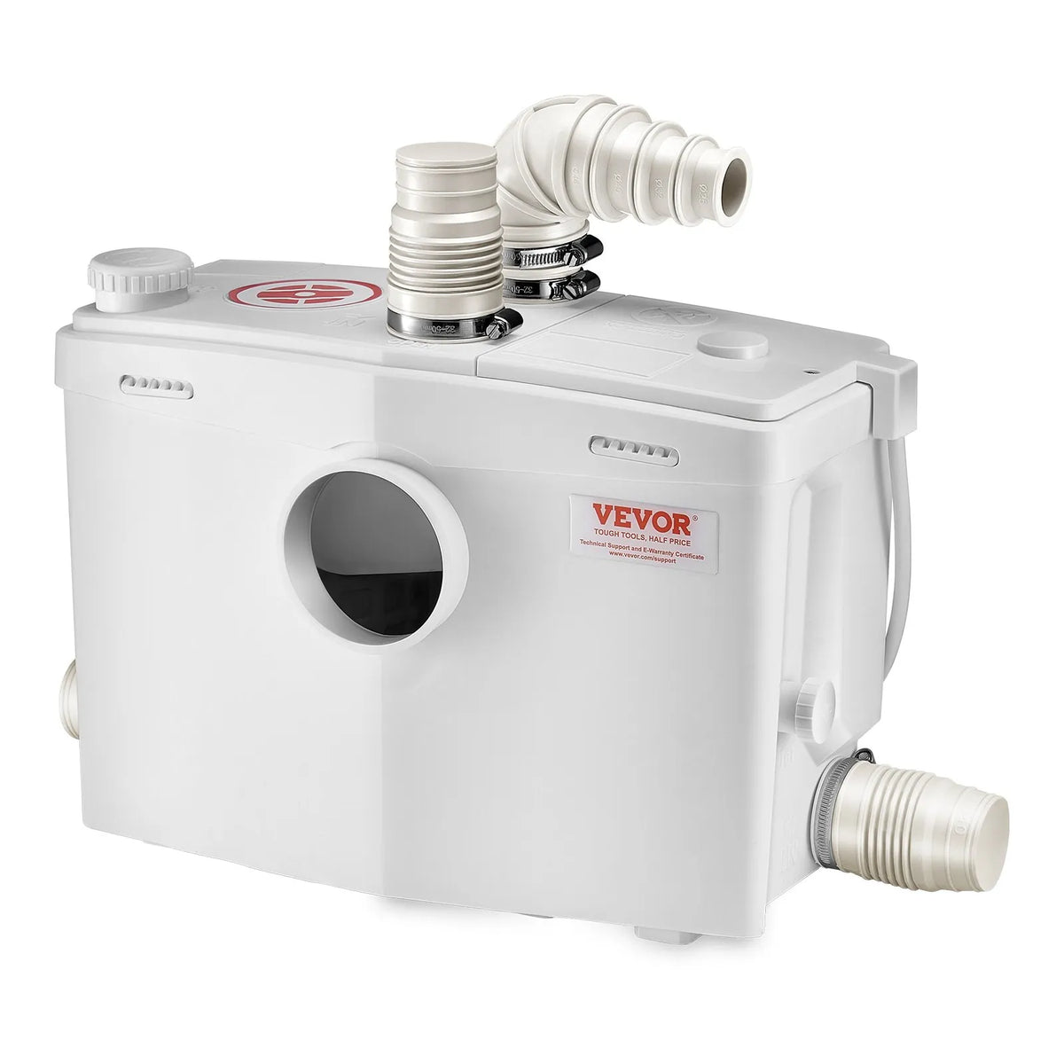 VEVOR kanalizācijas smalcinātājsūknis 1200 W, plūsma līdz 180 l/min, pacelšanas augstums līdz 10 m, ar 4 ūdens ieplūdēm, notekūdeņu pacelšanas iekārta tualetei, pagrabam, dušai, izlietnei, veļas mazgātavai un vannai