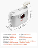 VEVOR kanalizācijas smalcinātājsūknis 500 W, plūsma līdz 110 l/min, pacelšanas augstums līdz 8 m, ar 4 ūdens pieslēgumiem, notekūdeņu pacelšanas iekārta tualetei, pagrabam, dušai, izlietnei, veļas mazgātavai un vannai