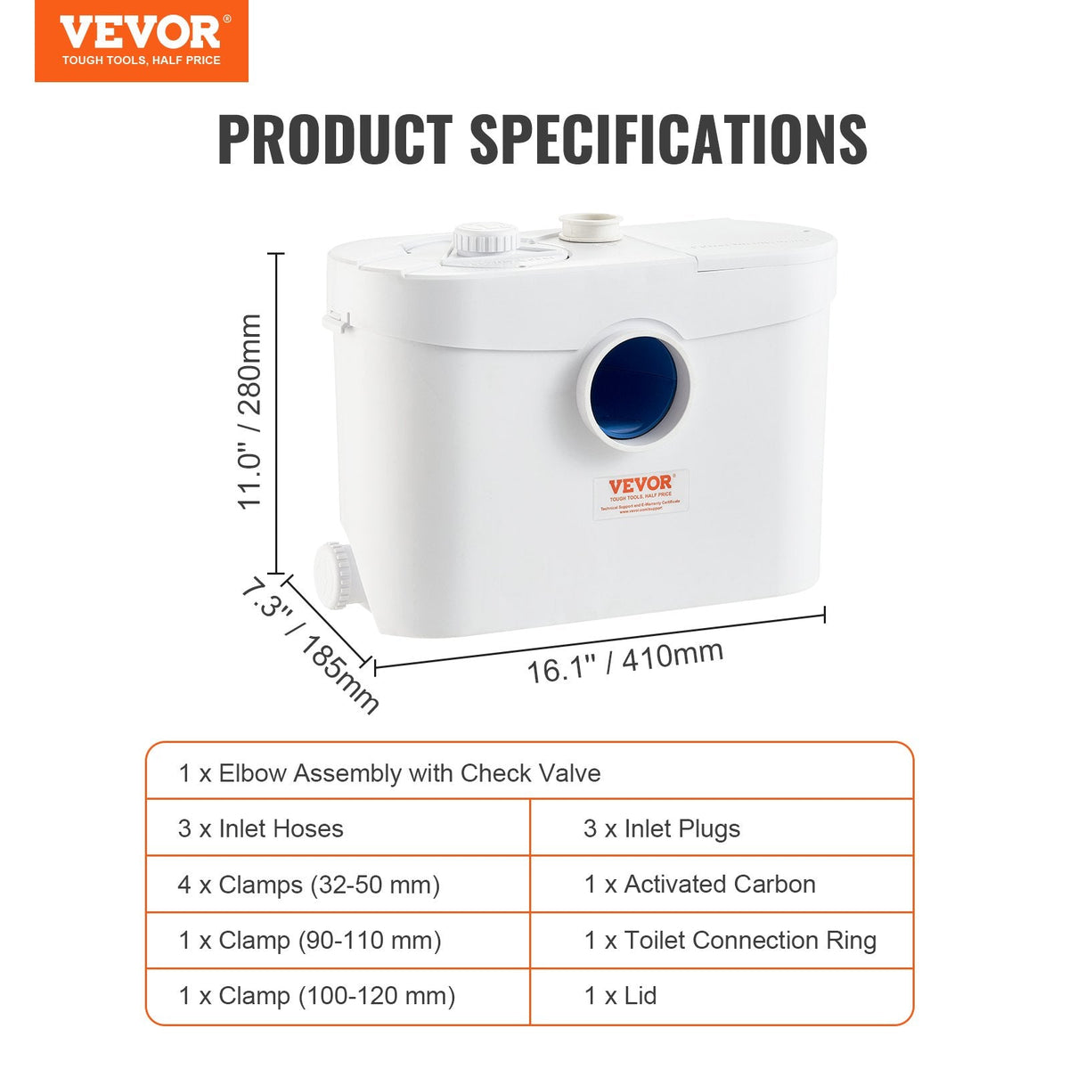 VEVOR malcināšanas sūkņa izlietnes sistēma,  jauda: 700 W, plūsma: 9600 l/h, izplūdes augstums: Līdz 10 m,  antimikrobiālā efektivitāte: 99%