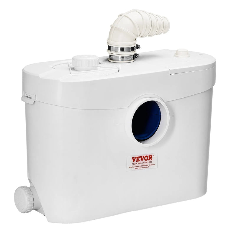 VEVOR kanalizācijas smalcinātājsūknis 900 W, plūsma līdz 180 l/min, pacelšanas augstums līdz 12 m, ar 4 ūdens pieslēgumiem, notekūdeņu pacelšanas iekārta tualetei, pagrabam, dušai, izlietnei, veļas mazgātavai un vannai