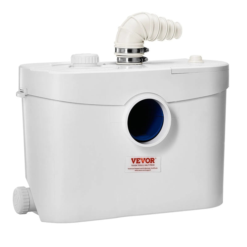 VEVOR kanalizācijas smalcinātājsūknis 900 W, plūsma līdz 180 l/min, pacelšanas augstums līdz 12 m, ar 4 ūdens pieslēgumiem, notekūdeņu pacelšanas iekārta tualetei, pagrabam, dušai, izlietnei, veļas mazgātavai un vannai