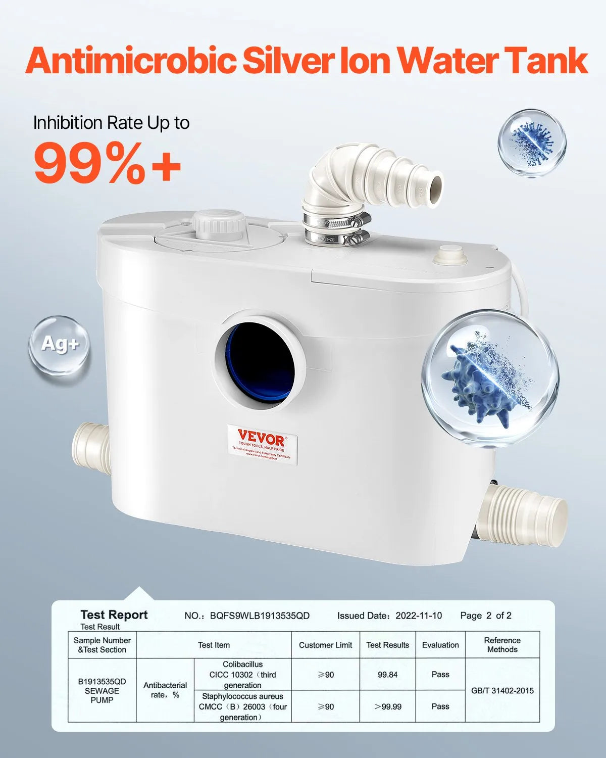 VEVOR kanalizācijas smalcinātājsūknis 900 W, plūsma līdz 180 l/min, pacelšanas augstums līdz 12 m, ar 4 ūdens pieslēgumiem, notekūdeņu pacelšanas iekārta tualetei, pagrabam, dušai, izlietnei, veļas mazgātavai un vannai