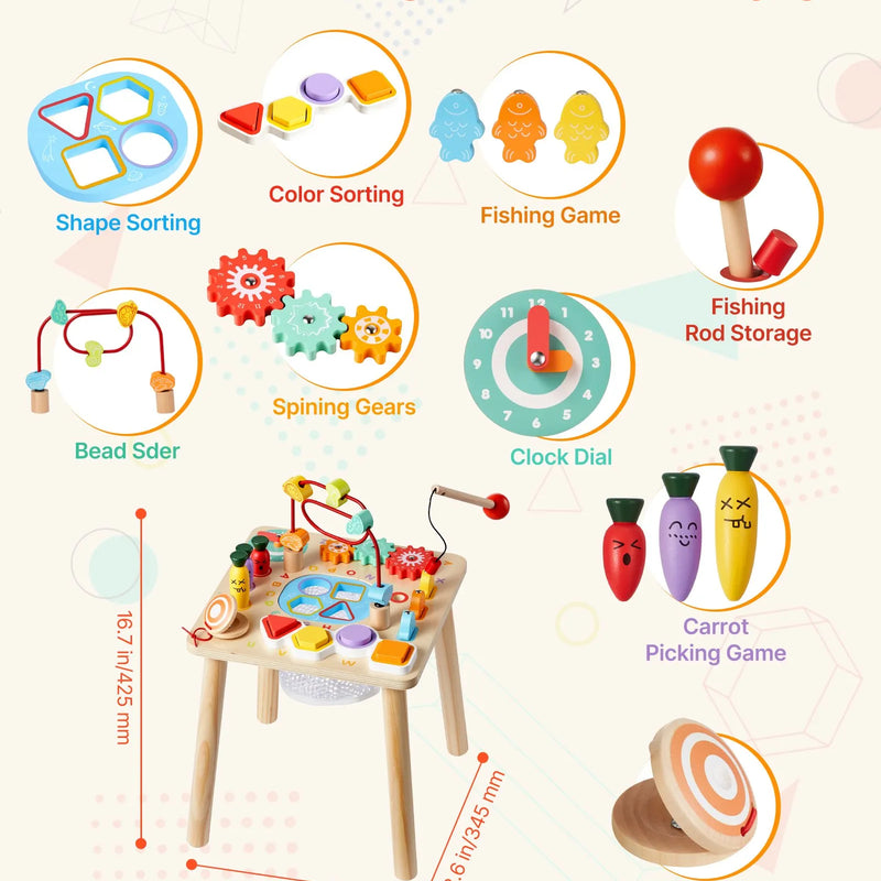 VEVOR Montessori aktivitāšu galds 8 in 1 bērniem 1–3 gadi, koka attīstošais spēļu galds no 6 mēnešiem