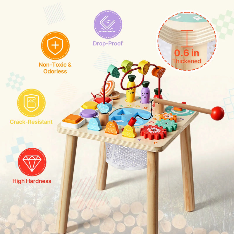 VEVOR Montessori aktivitāšu galds 8 in 1 bērniem 1–3 gadi, koka attīstošais spēļu galds no 6 mēnešiem