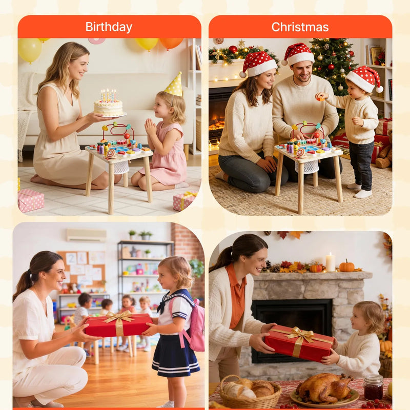 VEVOR Montessori aktivitāšu galds 8 in 1 bērniem 1–3 gadi, koka attīstošais spēļu galds no 6 mēnešiem