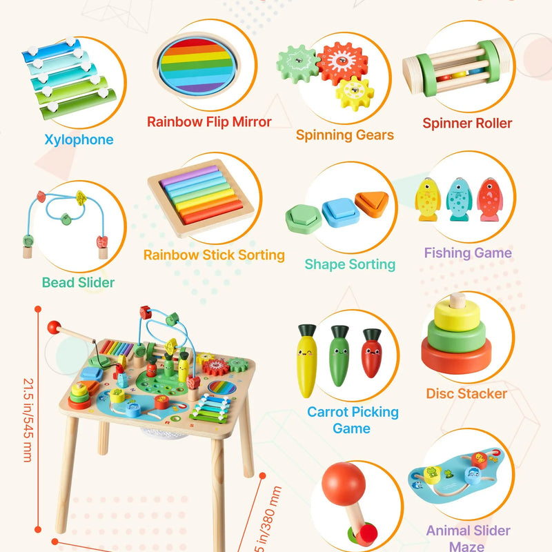 VEVOR Montessori aktivitāšu galds 13 in 1 bērniem 1–3 gadi, koka attīstošais spēļu galds no 6 mēnešiem
