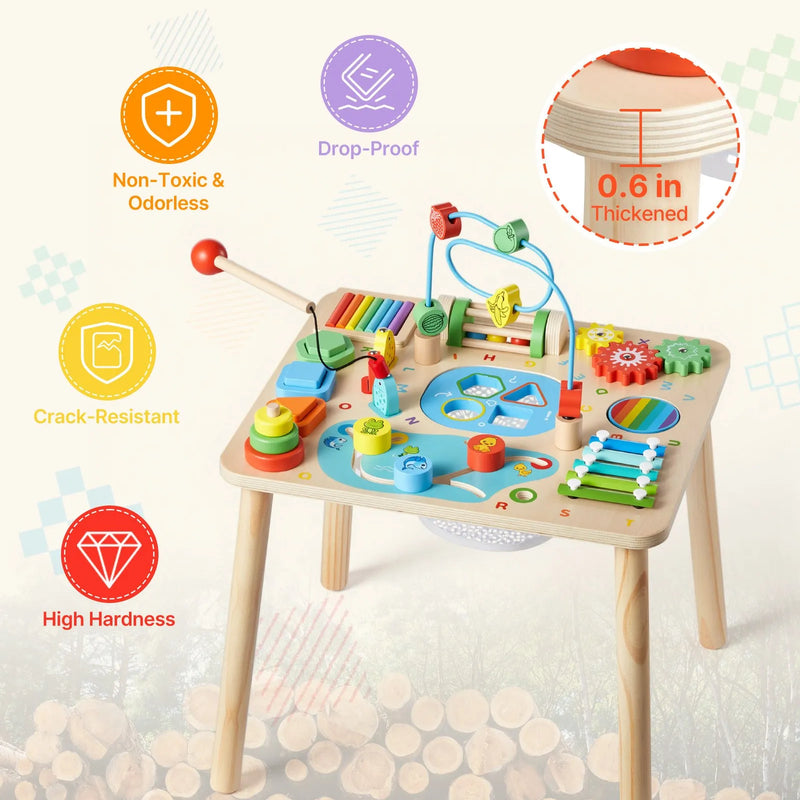 VEVOR Montessori aktivitāšu galds 13 in 1 bērniem 1–3 gadi, koka attīstošais spēļu galds no 6 mēnešiem