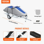 VEVOR ūdensmotocikla pārsegs 3200–3420 mm, ūdensizturīgs, 600D jūras klases PU Oksfordas audums, ar sprādzes siksnām, UV izturīgs, pelēks/zils