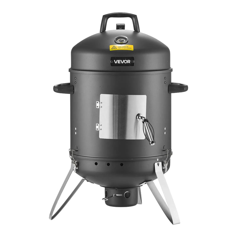 VEVOR vertikālais ogļu kūpinātājs 406 mm, tērauda BBQ kūpinātājs ar pārklājumu, 2 grilēšanas restēm, termometru, gaisa ventilācijas atverēm un noņemamu pelnu paplāti pagalma un terases gatavošanai