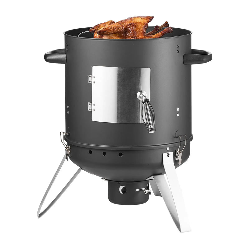 VEVOR vertikālais ogļu kūpinātājs 406 mm, tērauda BBQ kūpinātājs ar pārklājumu, 2 grilēšanas restēm, termometru, gaisa ventilācijas atverēm un noņemamu pelnu paplāti pagalma un terases gatavošanai