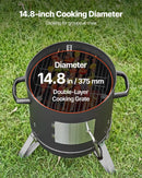 VEVOR vertikālais ogļu kūpinātājs 406 mm, tērauda BBQ kūpinātājs ar pārklājumu, 2 grilēšanas restēm, termometru, gaisa ventilācijas atverēm un noņemamu pelnu paplāti pagalma un terases gatavošanai