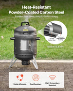 VEVOR vertikālais ogļu kūpinātājs 406 mm, tērauda BBQ kūpinātājs ar pārklājumu, 2 grilēšanas restēm, termometru, gaisa ventilācijas atverēm un noņemamu pelnu paplāti pagalma un terases gatavošanai