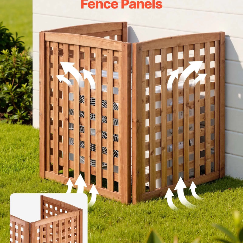 VEVOR koka privātuma žogs 810 × 960 mm, 3 paneļu masīvkoka āra aizslietnis ar regulējamu leņķi un eņģēm pastiprinātu konstrukciju, piemērots gaisa kondicioniera un atkritumu konteineru paslēpšanai dārzā