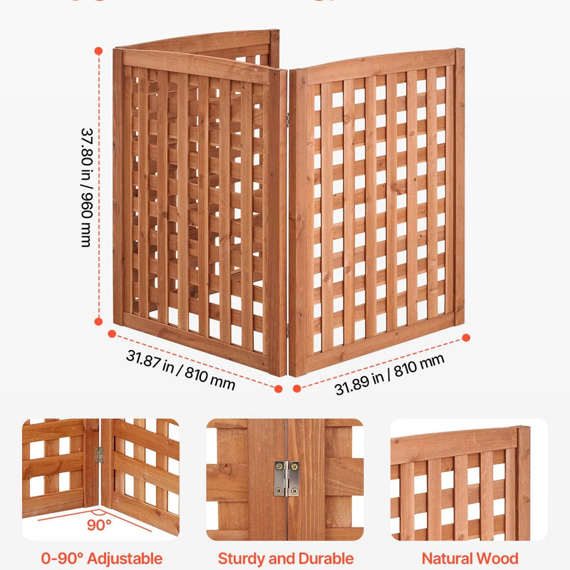 VEVOR koka privātuma žogs 810 × 960 mm, 3 paneļu masīvkoka āra aizslietnis ar regulējamu leņķi un eņģēm pastiprinātu konstrukciju, piemērots gaisa kondicioniera un atkritumu konteineru paslēpšanai dārzā
