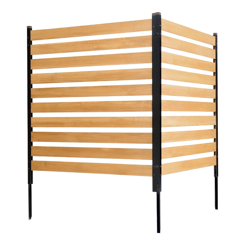 VEVOR koka privātuma žogs, 965 × 1067 mm, 2 paneļu lamelēts gaisa kondicioniera aizsegs ar metāla mietiņiem, vienkārša DIY uzstādīšana, āra atkritumu tvertnes slēpnis dārza dekorēšanai