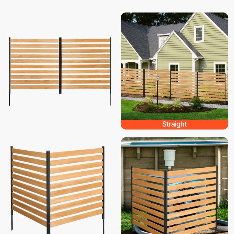 VEVOR koka privātuma žogs, 965 × 1067 mm, 2 paneļu lamelēts gaisa kondicioniera aizsegs ar metāla mietiņiem, vienkārša DIY uzstādīšana, āra atkritumu tvertnes slēpnis dārza dekorēšanai