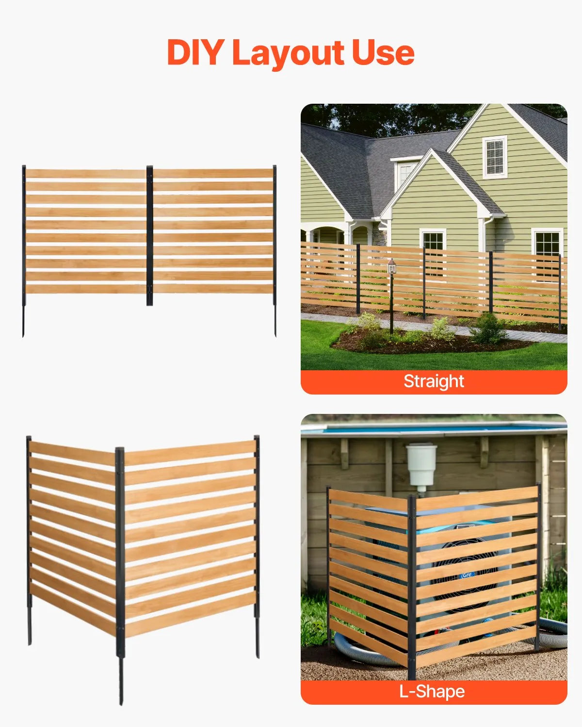 VEVOR koka privātuma žogs, 965 × 1067 mm, 2 paneļu lamelēts gaisa kondicioniera aizsegs ar metāla mietiņiem, vienkārša DIY uzstādīšana, āra atkritumu tvertnes slēpnis dārza dekorēšanai