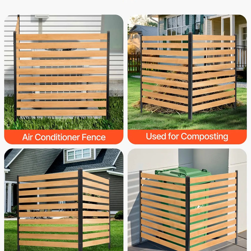 VEVOR koka privātuma žogs, 965 × 1067 mm, 2 paneļu lamelēts gaisa kondicioniera aizsegs ar metāla mietiņiem, vienkārša DIY uzstādīšana, āra atkritumu tvertnes slēpnis dārza dekorēšanai