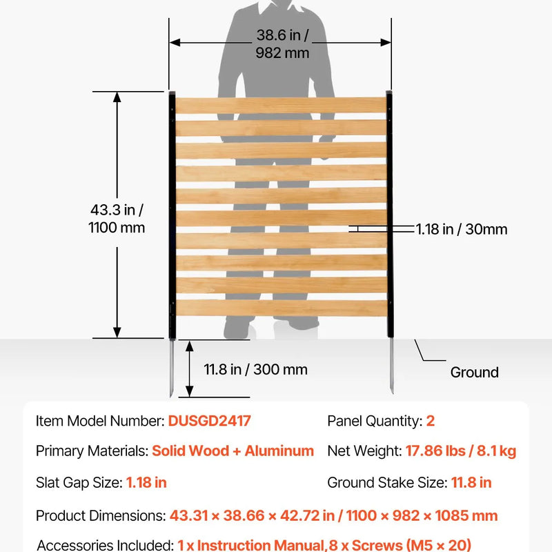 VEVOR koka privātuma žogs, 965 × 1067 mm, 2 paneļu lamelēts gaisa kondicioniera aizsegs ar metāla mietiņiem, vienkārša DIY uzstādīšana, āra atkritumu tvertnes slēpnis dārza dekorēšanai