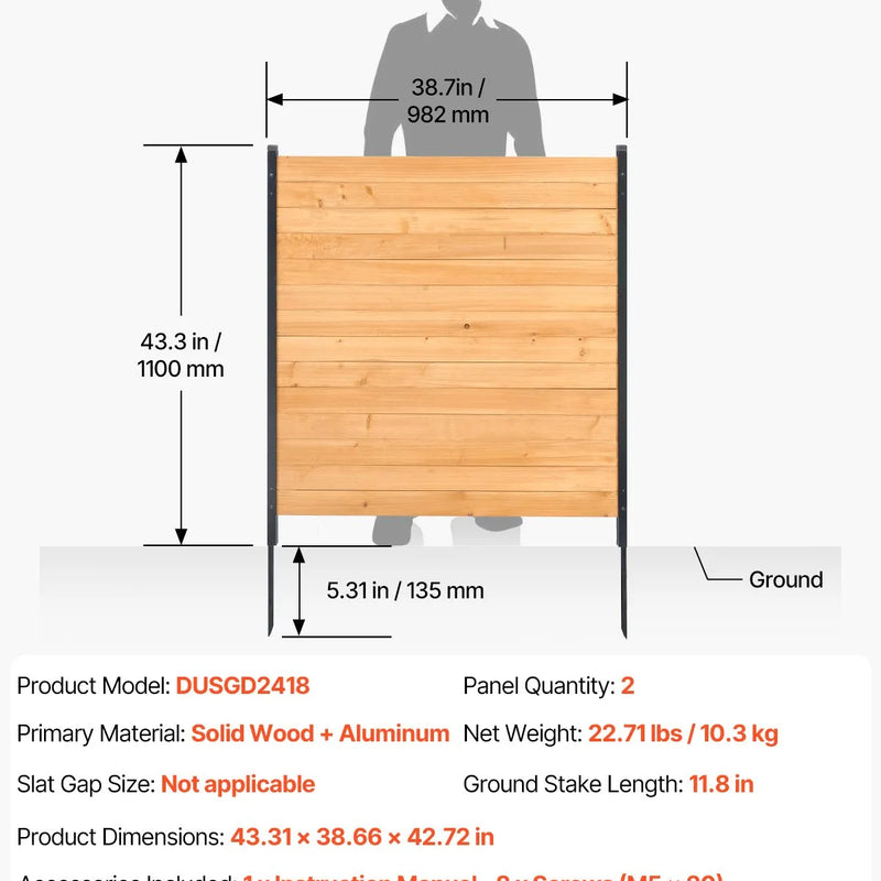 VEVOR koka privātuma žogs, 965 x 1067 mm, 2 paneļu masīvs gaisa kondicioniera aizsargžogs ar metāla mietiņiem, viegla DIY uzstādīšana, āra atkritumu tvertnes aizsegs dārza dekorēšanai