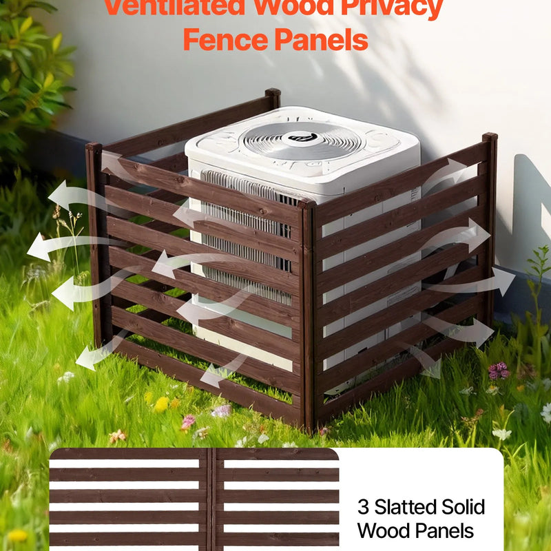 VEVOR koka privātuma žogs 1230 × 945 mm, 3 paneļu masīvkoka āra aizslietnis ar metāla mietiem un tērauda rāmi, piemērots gaisa kondicioniera, atkritumu konteineru un dārza zonas norobežošanai pie baseina