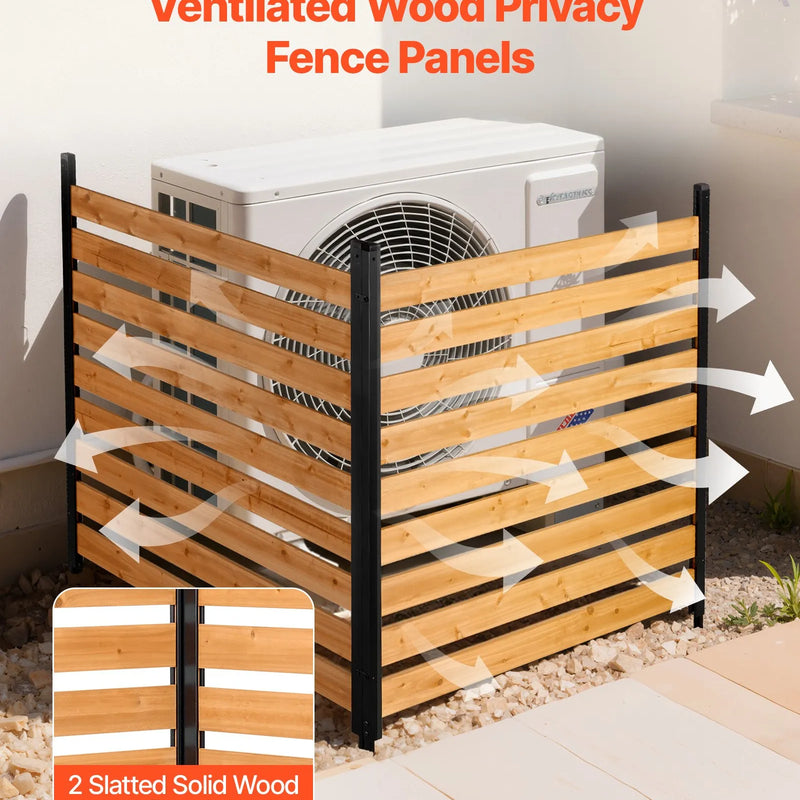 VEVOR koka privātuma žogs 1219 × 1244 × 1219 mm, 2 paneļu āra koka aizslietnis ar metāla mietiem un tērauda rāmi, piemērots kondicionieriem, atkritumu konteineriem, dārzam un baseinam