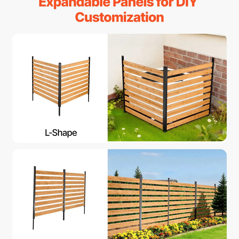 VEVOR koka privātuma žogs 1219 × 1244 × 1219 mm, 2 paneļu āra koka aizslietnis ar metāla mietiem un tērauda rāmi, piemērots kondicionieriem, atkritumu konteineriem, dārzam un baseinam
