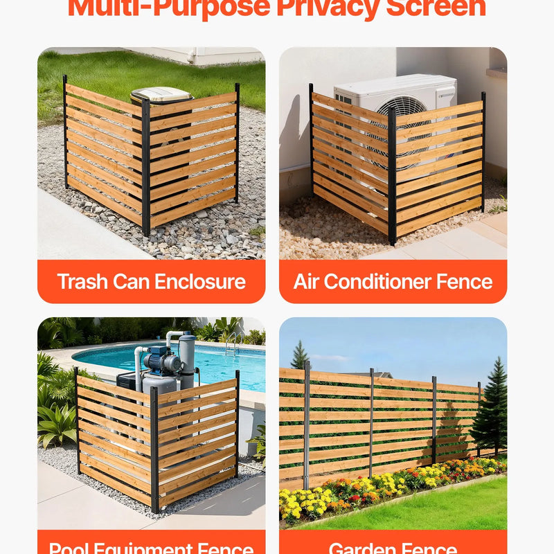 VEVOR koka privātuma žogs 1219 × 1244 × 1219 mm, 2 paneļu āra koka aizslietnis ar metāla mietiem un tērauda rāmi, piemērots kondicionieriem, atkritumu konteineriem, dārzam un baseinam
