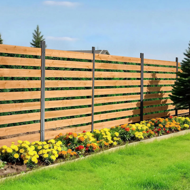VEVOR koka privātuma žogs 1219 × 1244 × 1219 mm, 2 paneļu āra koka aizslietnis ar metāla mietiem un tērauda rāmi, piemērots kondicionieriem, atkritumu konteineriem, dārzam un baseinam