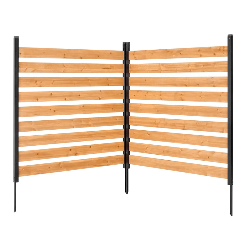 VEVOR koka privātuma žogs 1219 × 1244 × 1219 mm, 2 paneļu āra koka aizslietnis ar metāla mietiem un tērauda rāmi, piemērots kondicionieriem, atkritumu konteineriem, dārzam un baseinam