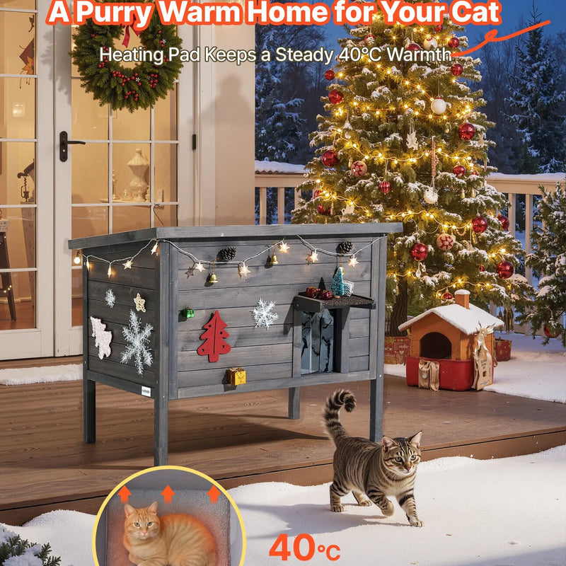 VEVOR soojendusega kassimaja, isoleeritud puidust maja väliskassidele, veekindel varjualune koos soojenduspadjaga, PVC uksekardinaga ja avatava bituumenkattega, 87 x 53,5 x 69 cm, sobib talvel 1-3 kassile