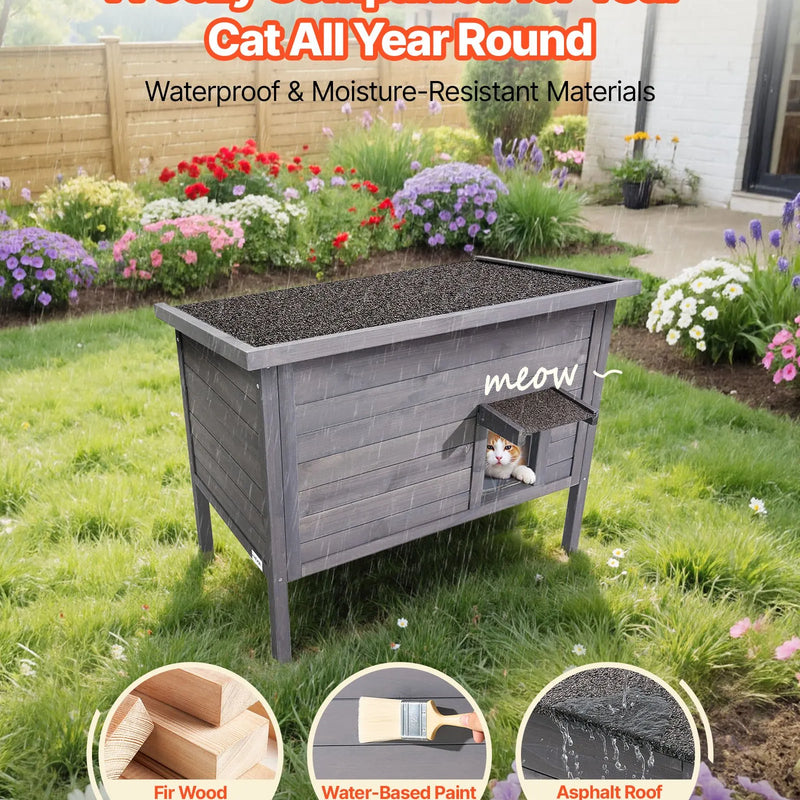 VEVOR soojendusega kassimaja, isoleeritud puidust maja väliskassidele, veekindel varjualune koos soojenduspadjaga, PVC uksekardinaga ja avatava bituumenkattega, 87 x 53,5 x 69 cm, sobib talvel 1-3 kassile