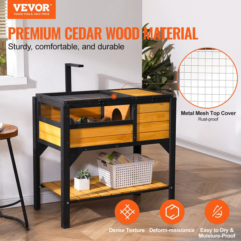 VEVOR koka bruņurupuča māja, 965 × 610 × 330 mm, 2 istabas, piemērota bruņurupučiem, ķirzakām, čūskām un citiem maziem rāpuļiem