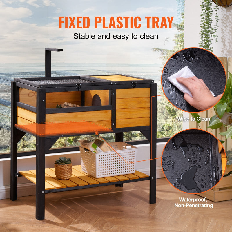 VEVOR koka bruņurupuča māja, 965 × 610 × 330 mm, 2 istabas, piemērota bruņurupučiem, ķirzakām, čūskām un citiem maziem rāpuļiem