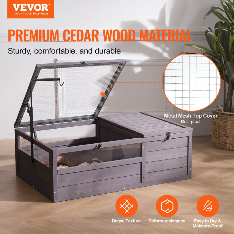 VEVOR Koka bruņurupuča māja ar 2 nodalījumiem, 96 × 61 × 33 cm, iekštelpām un ārtelpām