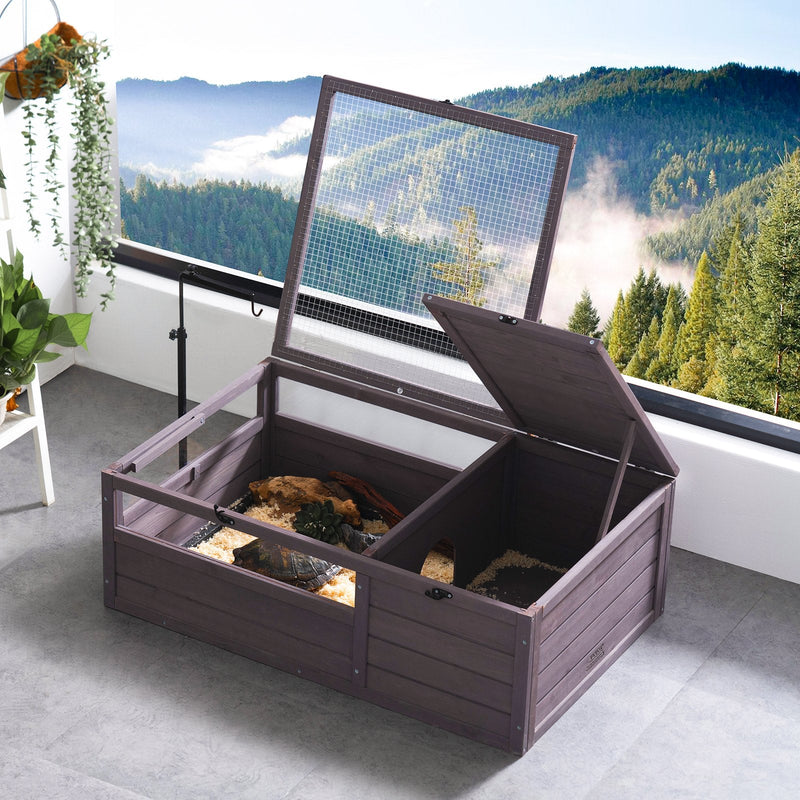 VEVOR Koka bruņurupuča māja ar 2 nodalījumiem, 96 × 61 × 33 cm, iekštelpām un ārtelpām