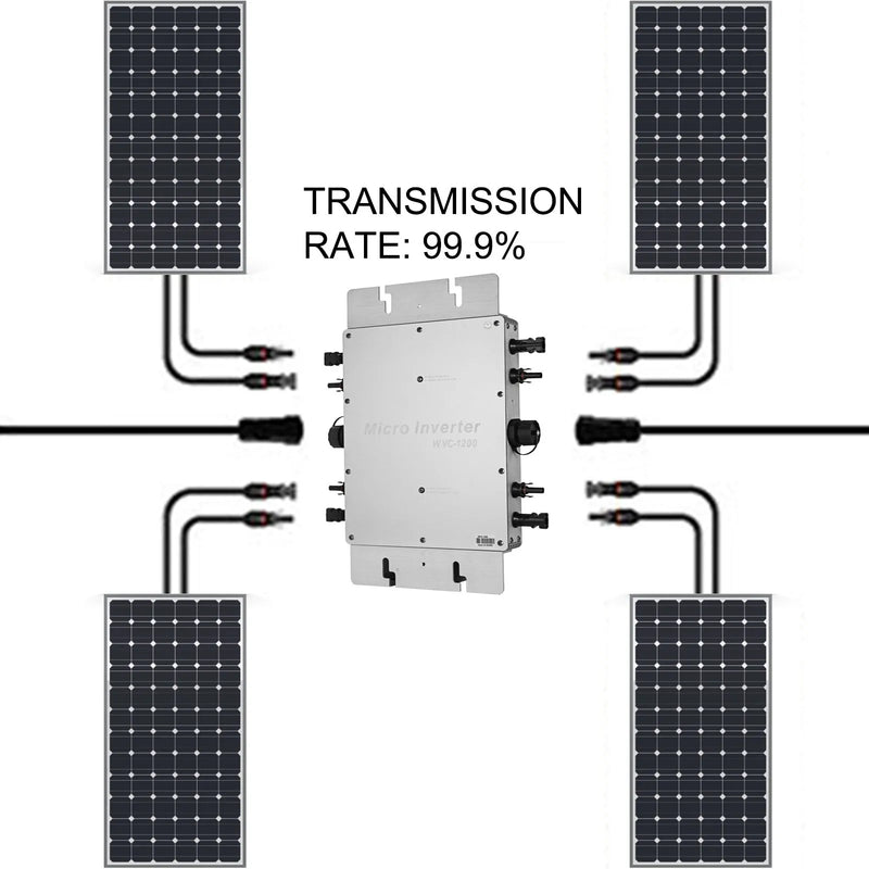 VEVOR 1200 W jaudas invertors ar MPPT, ūdensizturīgs saules tīkla (grid-tie) invertors DC uz AC 220 V, mikroinvertors (1200 W / 220 V)