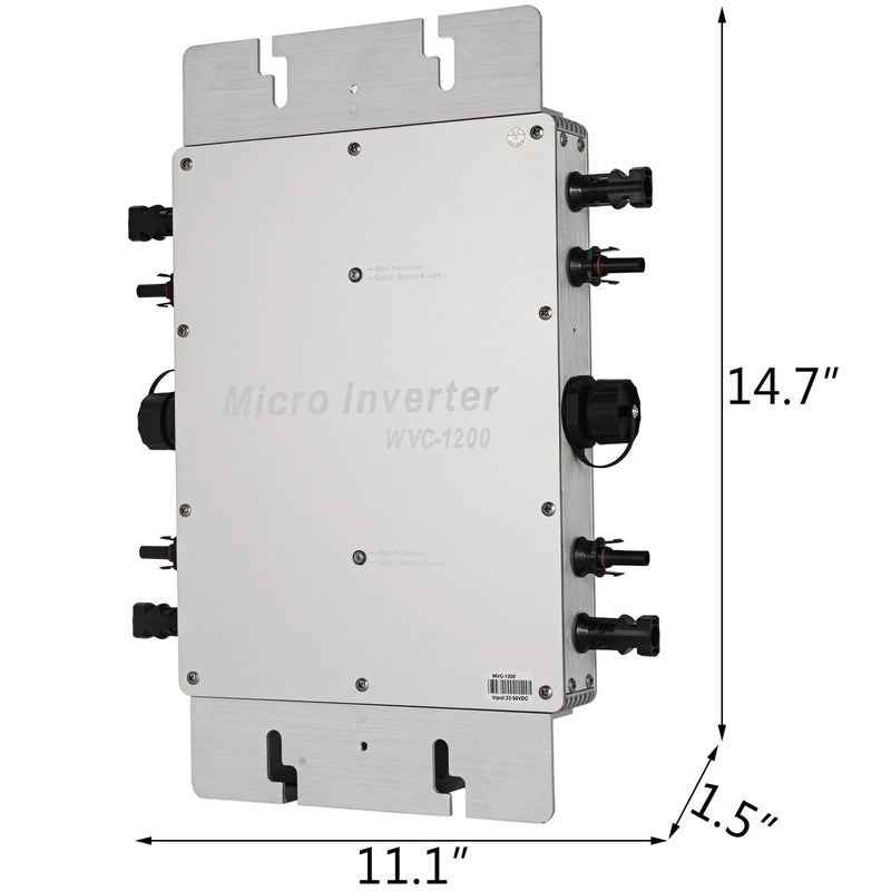 VEVOR 1200 W jaudas invertors ar MPPT, ūdensizturīgs saules tīkla (grid-tie) invertors DC uz AC 220 V, mikroinvertors (1200 W / 220 V)