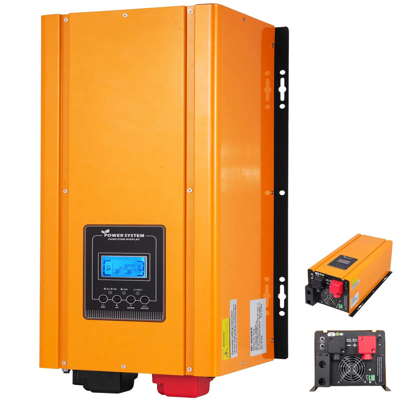 VEVOR 3000 W tīras sinusoidālās strāvas invertors (maks. 9000 W), 12 V DC–110 V AC bezsaistes barošanas pārveidotājs ar akumulatora lādētāju, LCD displeju un zemas frekvences saules enerģijas pārveidotāju