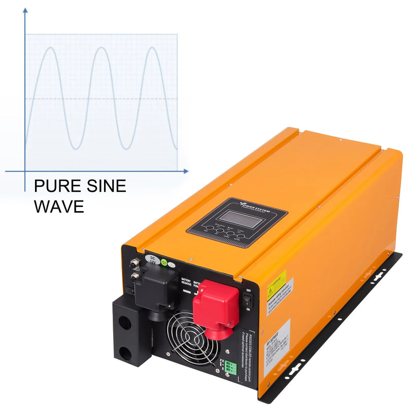 VEVOR 3000 W tīras sinusoidālās strāvas invertors (maks. 9000 W), 12 V DC–110 V AC bezsaistes barošanas pārveidotājs ar akumulatora lādētāju, LCD displeju un zemas frekvences saules enerģijas pārveidotāju