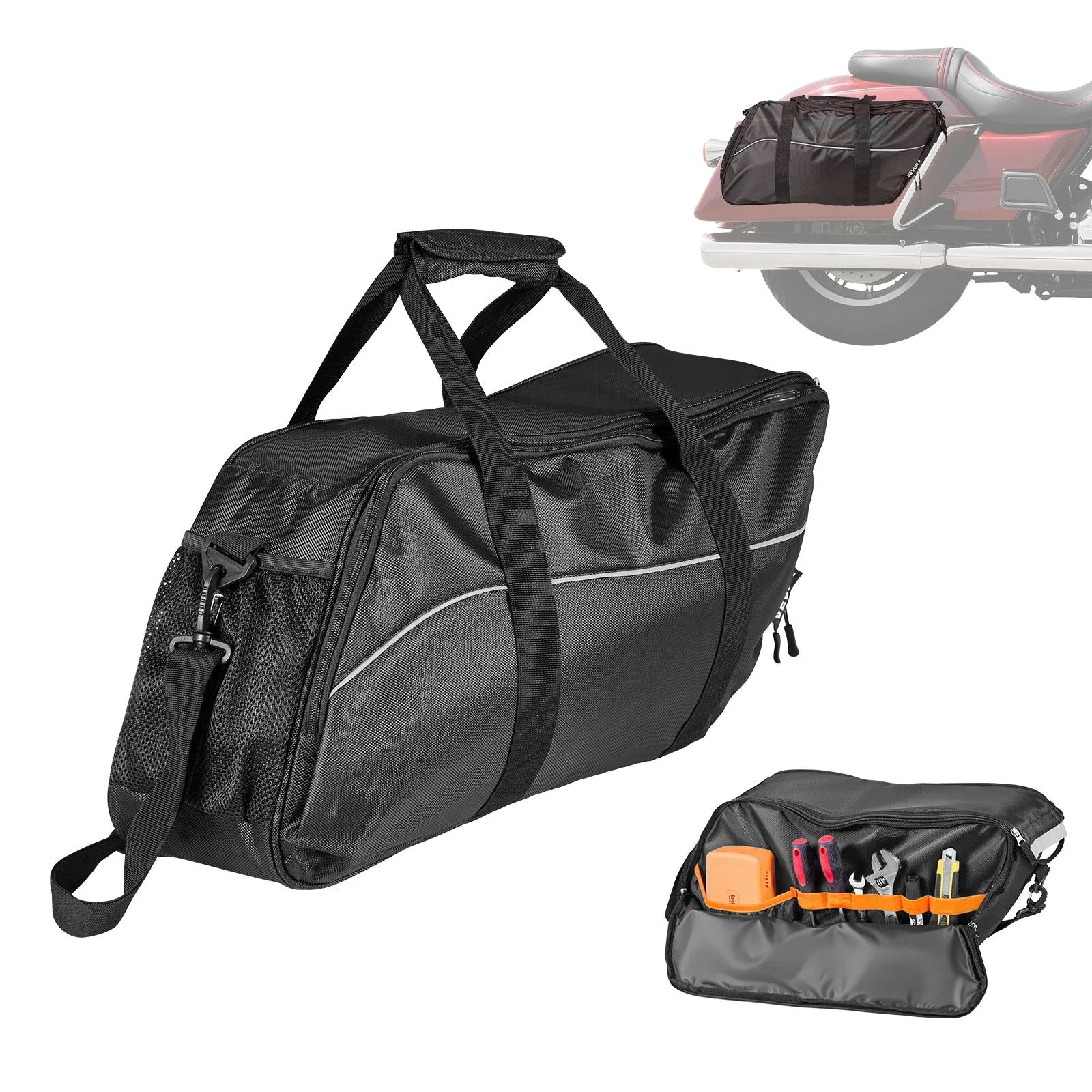 VEVOR motocikla sānu somas ieliktnis, 18 l ceļojumu bagāžas organizatora soma, saderīga ar Harley Davidson Touring 1993–2022 Road Glide, Street Glide, Electra Glide un Road King sānu somām, melna