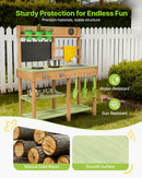 VEVOR koka āra virtuve bērniem ar plītīm, tvertni, izlietni, stādīšanas lāpstiņām, lāpstiņām, kasti, katliem un piederumiem rotaļām mājās, pagalmā vai uz zāliena