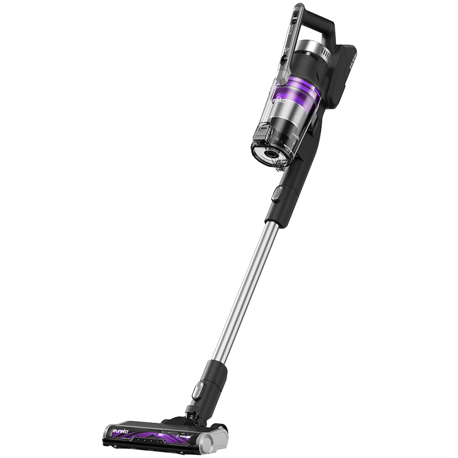 EUREKA Bezvadu vertikālais putekļsūcējs NEC490 ar pašiztukšošanās staciju, 350 W BLDC motoru, 3 l putekļu maisu un maināmu akumulatoru (komplektā ir 1 gab.), melns un violets