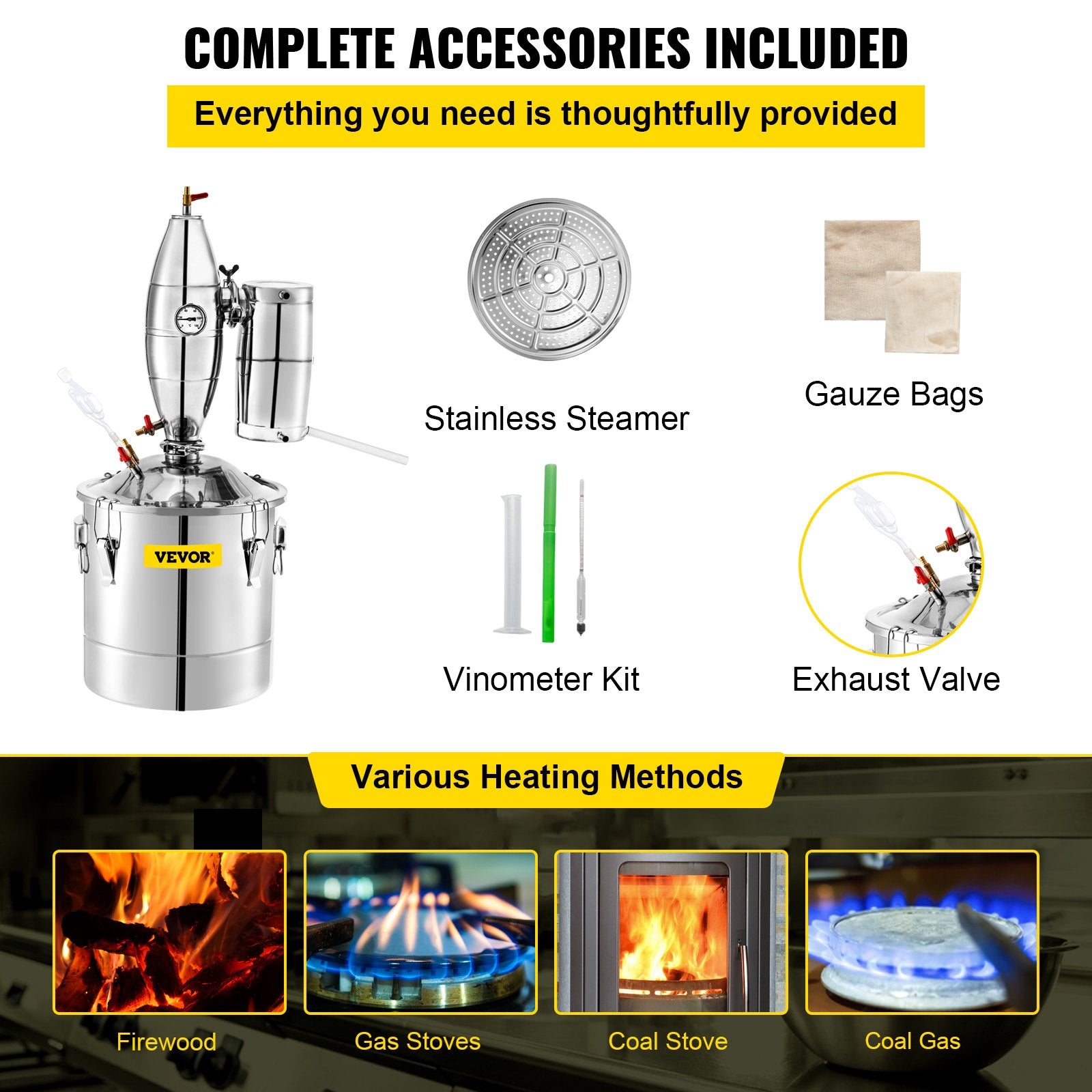 20L distillation apparatus with built-in thermometer and water circulation pump, suitable for alcohol distillation, essential oil extraction and water purification