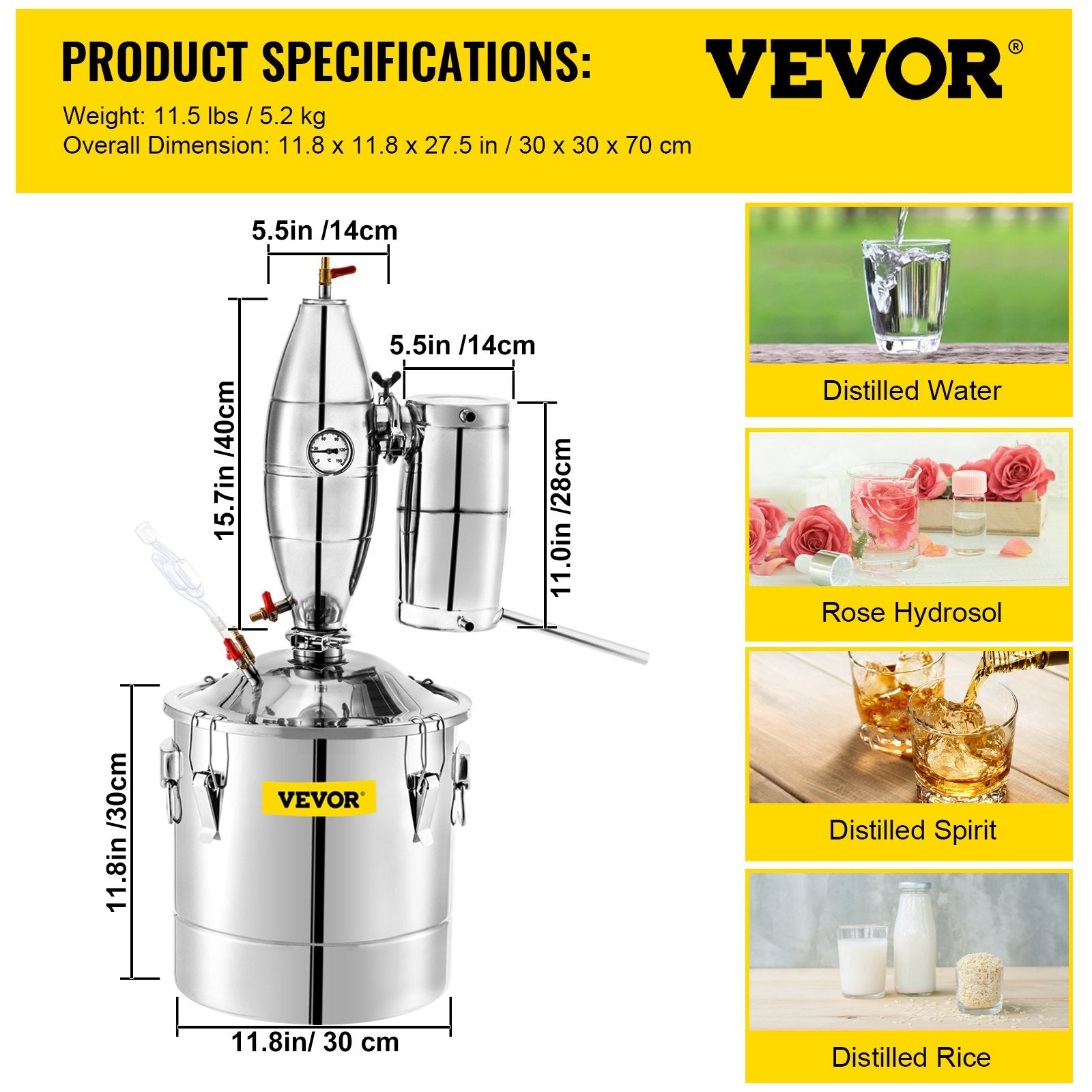 20L distillation apparatus with built-in thermometer and water circulation pump, suitable for alcohol distillation, essential oil extraction and water purification