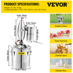 30L distillation apparatus with built-in thermometer, suitable for the production of alcohol, essential oils, distilled water and other liquids. A distillation kit suitable for home use, offering high efficiency and ease of use.