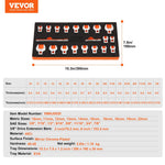 VEVOR atvērtā tipa uzgaļu atslēgu komplekts, kvadrāts 9,5 mm, 20 gabali, ar 2 pagarinātājiem un EVA rīku organizētāju, izmēri 10–22 mm, izgatavots no 40Cr tērauda ar spīdīgu hroma pārklājumu