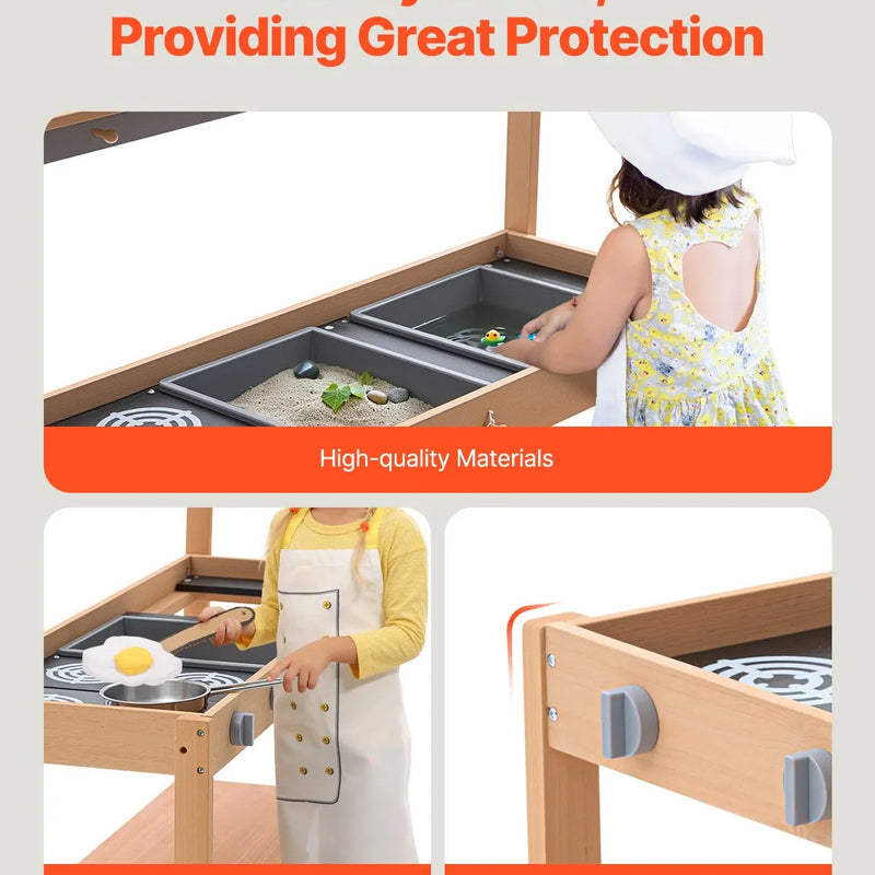 VEVOR koka virtuve bērniem ar piederumiem, āra rotaļu virtuve–veikaliņš lomu spēlēm ar plīti un izlietni zēniem un meitenēm